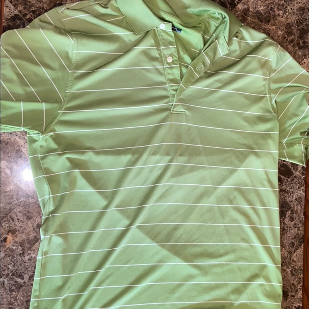 Greg Norman Green and White Stripe Men’s Golf Polo